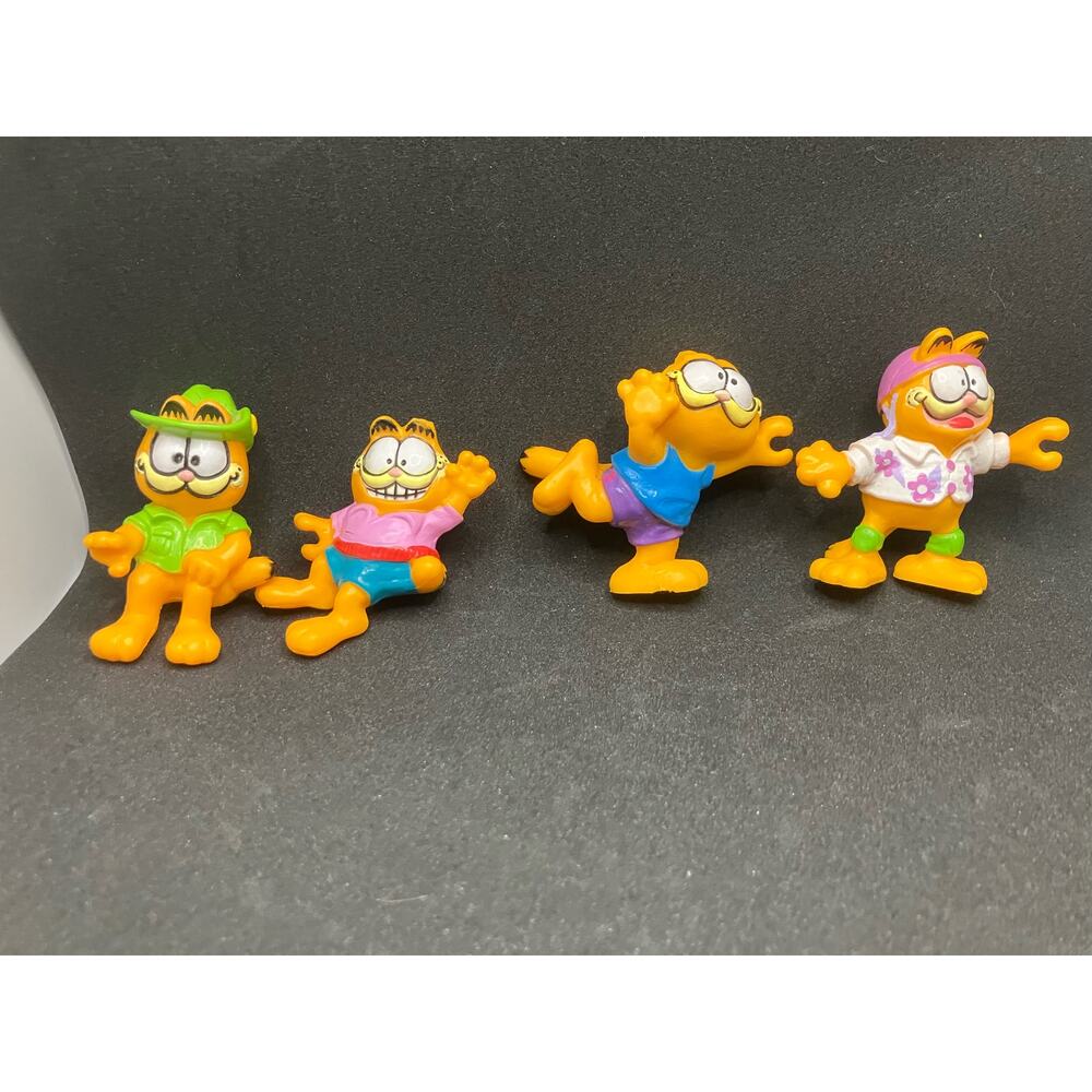 Garfield Vintage Figures, 70s, 80, Safari, Hawaiian,‎ Plastic, Lot of 4
